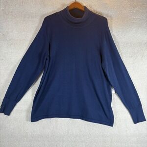 Eloquii Women's Pullover Sweater Sz 22/24 Turtleneck Blue Gold Button‎ on Sleeve